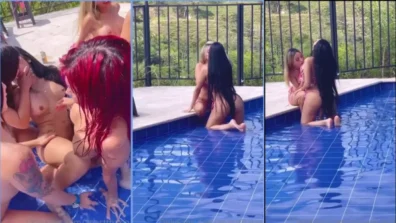 Suruba con Anasthasia y sus amigos en la piscina