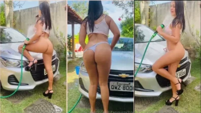 Tifany Rocha tomando un baño de manguera y masturbándose